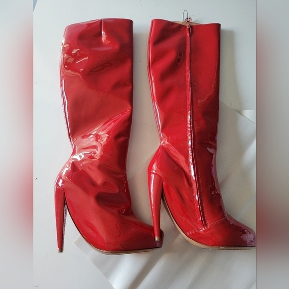 Maison Margiela Patent Leather High Heeled Thigh High Boots Red EU 40 US 7 - Picture 3 of 16